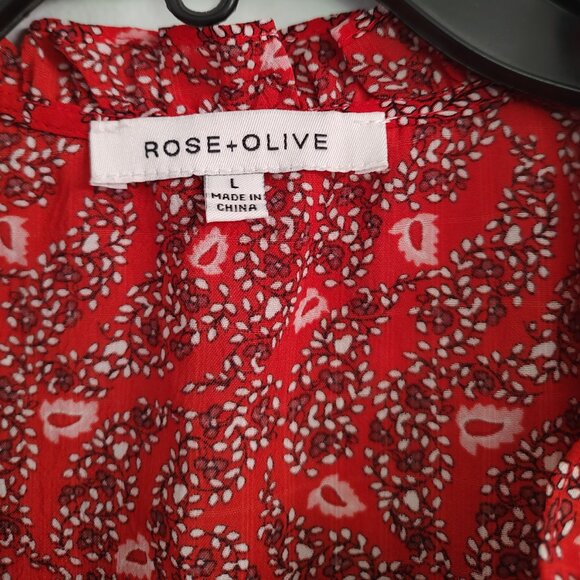 Rose & Olive Red and Black Ruffled Blouse with Zipper Detail Size L - Picture 4 of 4